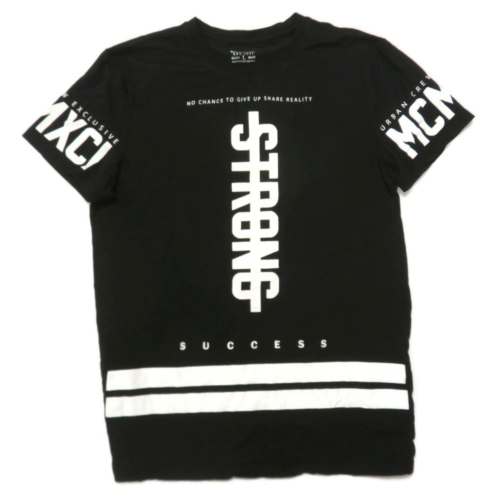 Xios T-Shirt Mens Large Strong Success Black‎ Short Sleeve Graphic Stretch